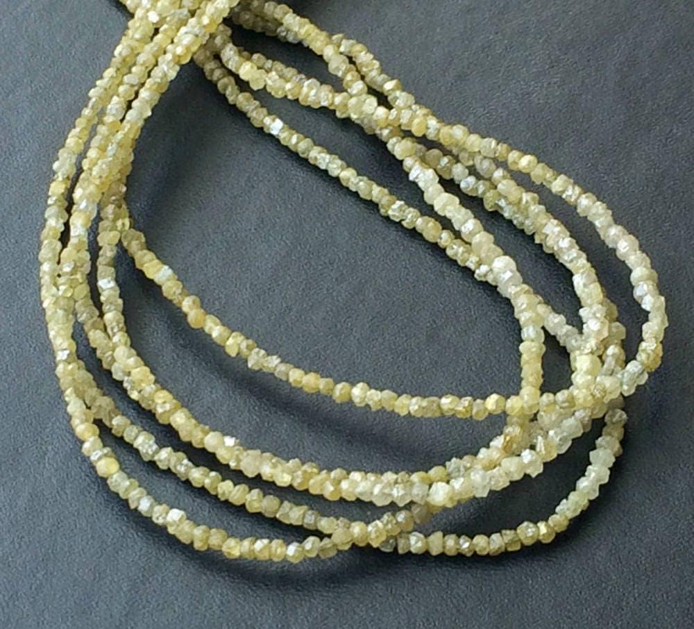1.5-2mm Yellow Green Rough Diamonds, Yellow Green Raw Diamonds, 16 Inch Natural Yellow Green Rondelle Diamond Beads (4IN To 16IN) - PUSPD24, 1.5-2 MM Approx.
