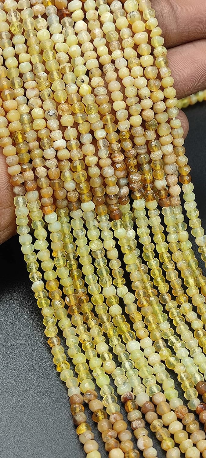Hanumat Gems Lot of 10 Strands Peruvian Yellow Opal Rondelle Faceted Gemstone Beads,Peruvian Opal Faceted Beads,Peruvian Opal Rondelle Beads,3.00-4.00 MM Beads,13 Inches Strand.