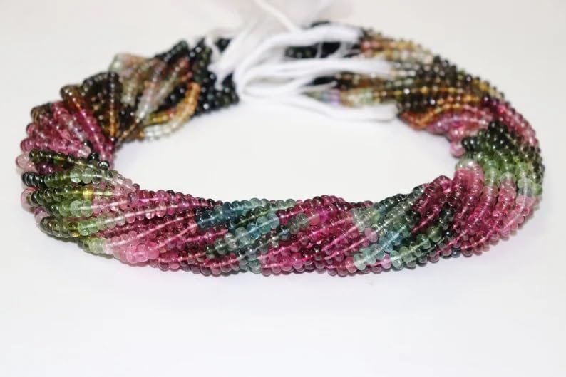 AAA+ Multi Tourmaline Smooth Rondelle 5mm Beads Strand for Jewelry Making Natural Watermelone Tourmaline Plain Rondelle Wholesale Beads