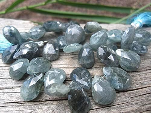 Moss Aquamarine Beads Faceted Teardrop briolettes Stones Crystals 3 3/4 inch Strand 14mm X 10mm