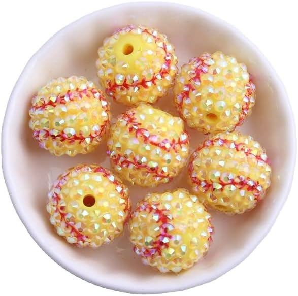 Davitu Kwoi vita 100pcs A lot 20mm Loose Round Yellow Baseball Resin Rhinestone Ball Beads Chunky Beads for Bubblegum Necklace Jewelry - (Color: ab Color, Item Diameter: 20mm 100pcs per Bag)