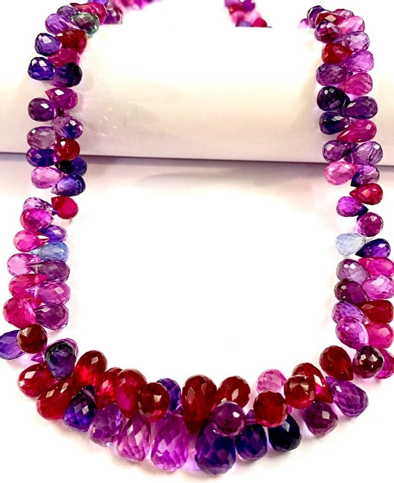 Natural Pinkish Purple Sapphire Teardrop facated Beads 5-8 MM 20 inch Long String Jewelry Making Gemstone Beads for Necklace Bracelet