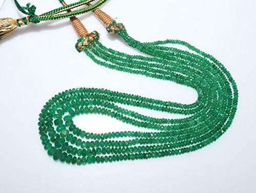finest 4 line natural emerald faceted rondelle necklace, emerald faceted rondelle beads, 2.25-6.50 mm, 15