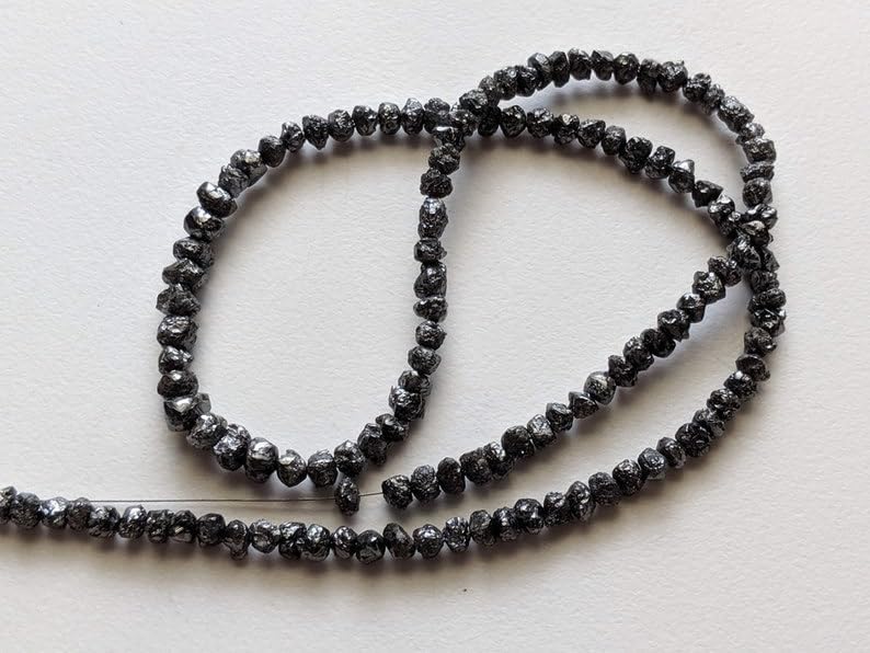 Women's 3.5-5mm Raw Black Diamond Beads, Rough Black Diamond Beads, Uncut Diamond, Raw Black Diamond Necklace (4IN To 16IN Options) - PPD437