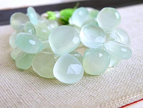 Green Chalcedony Briolette Gemstone Faceted Heart 10.5 to 11mm 15 Beads