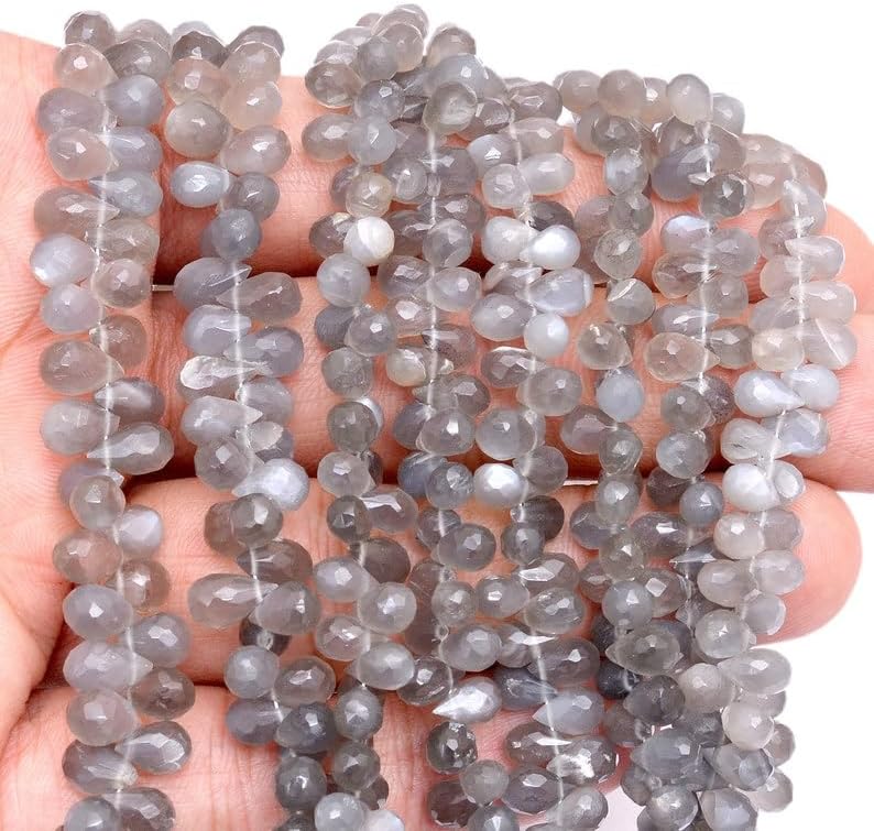 7 inch Strand of Natural Gray Moonstone 6x4mm Teardrop Faceted briolette Beads for DIY Jewelry Making. |BRIO_03588