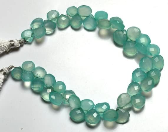 BEADS GEMSTONE 1 Strand Natural 9 Inch Long Strand,Superb Sky Blue Color CHALCENY Faceted Heart Shape Beads Briolettes 8 to 10 MM Code-HIGH-21741
