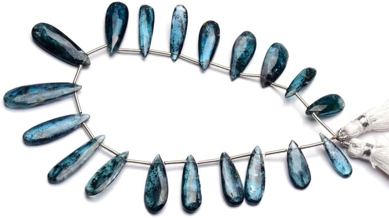 8 inch Strand of Natural Green Imperial kyanite 16x7-26x8 mm pear Faceted briolette Beads for DIY Jewelry Making. |BRIO_03825