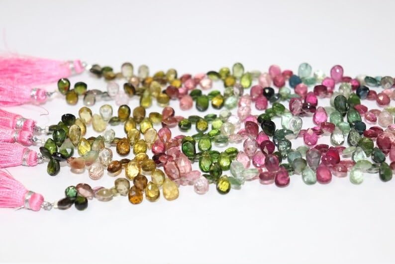Multi Tourmaline Faceted Pear Shape Beads 5 * 7 mm Briolette Tourmaline Briolette 5 * 7mm Tourmaline Side Cut Pear Beads for Making Jwelery