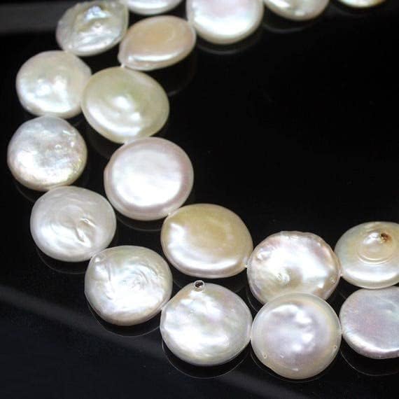 Beads Gemstone Natural Freshwater White Pearl Coin Gemstone Craft Loose Spacer Beads Strand 15 Inch Long 18mm 20mm Code-HIGH-25755