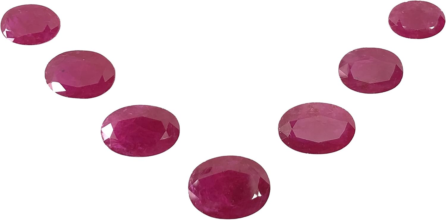 21.50 Ct Natural Luster Ruby Oval Size 8 To 12 mm Cut Faceted 7 Pcs Layout Ruby Best For Making Pendant, Ring, Earring Jewelry-5280 (Ruby With Certificate)