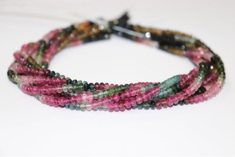 AAA+ Quality Multi Tourmaline Faceted Rondelle Beads 4-4.5 mm Tourmaline Beads Tourmaline Rondelle Beads Wholesale Beads for Making Jwelery