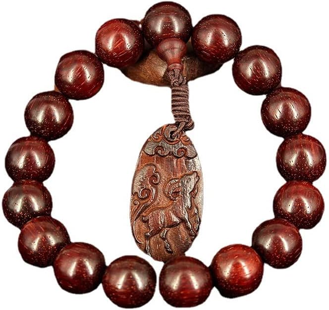 Mascot Wooden Crafts Wood Carving Art Wood Decoration Artwork 印度小叶紫檀12mm手串打磨带金星佛珠加生肖挂坠款式可选(小叶紫檀12mm加生肖挂坠)