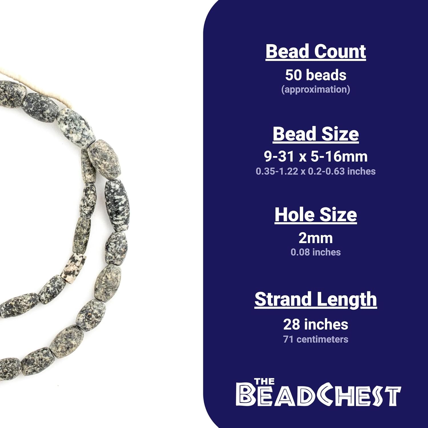 The Bead Chest Ancient Oval Mali Granite Stone Beads 11mm African Grey Large Hole 28 Inch Strand Handmade