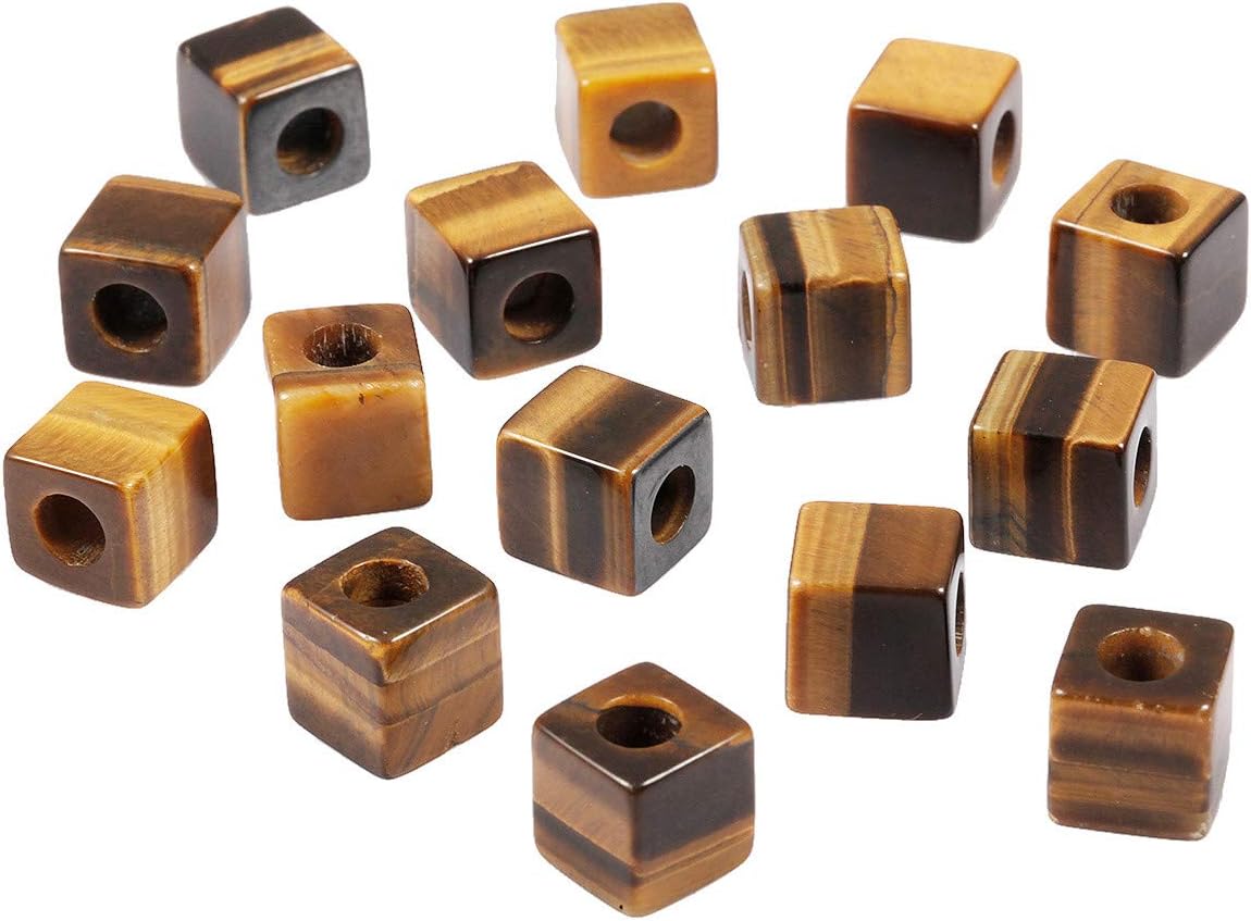 TUMBEELLUWA Pack 15x4, Tiger's Eye Stone Beads for Jewelry Making, Healing Crystal Large Hole Loose Beads, Round & Square & Oval & Heart