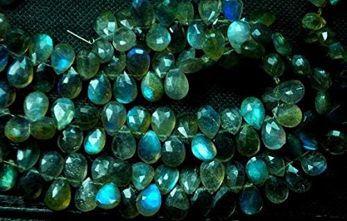 7 Inch Long Full Strand, Blue Flashy Labrarite Faceted Pear Shaped Briolettes, 9-10mm Code-HIGH-57457