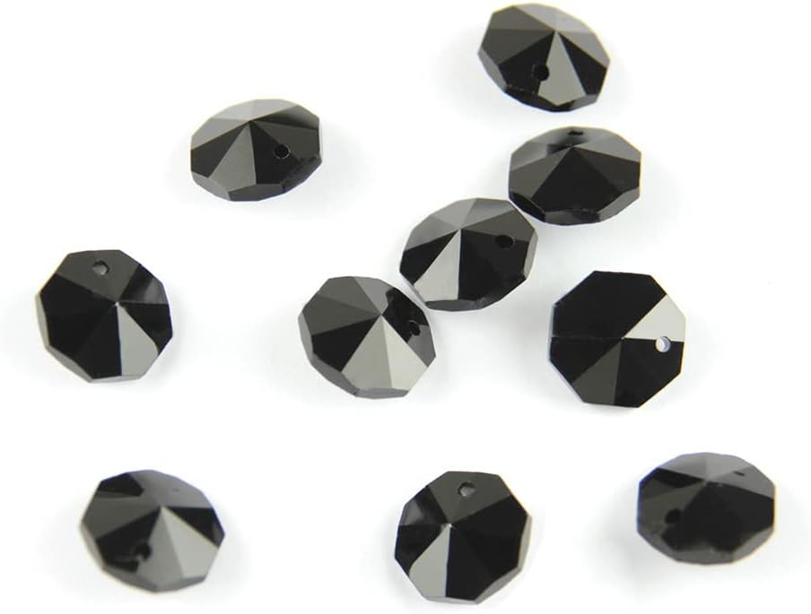 Hanging Crystals Prisms 14mm Black Glass Crystal Octagon Beads with 1 Hole/2 Holes Crystal Prism Pendant Decoration 100pcs/500pcs/1000pcs Hangings Crystals for Decoration(1 Hole,1000pcs)