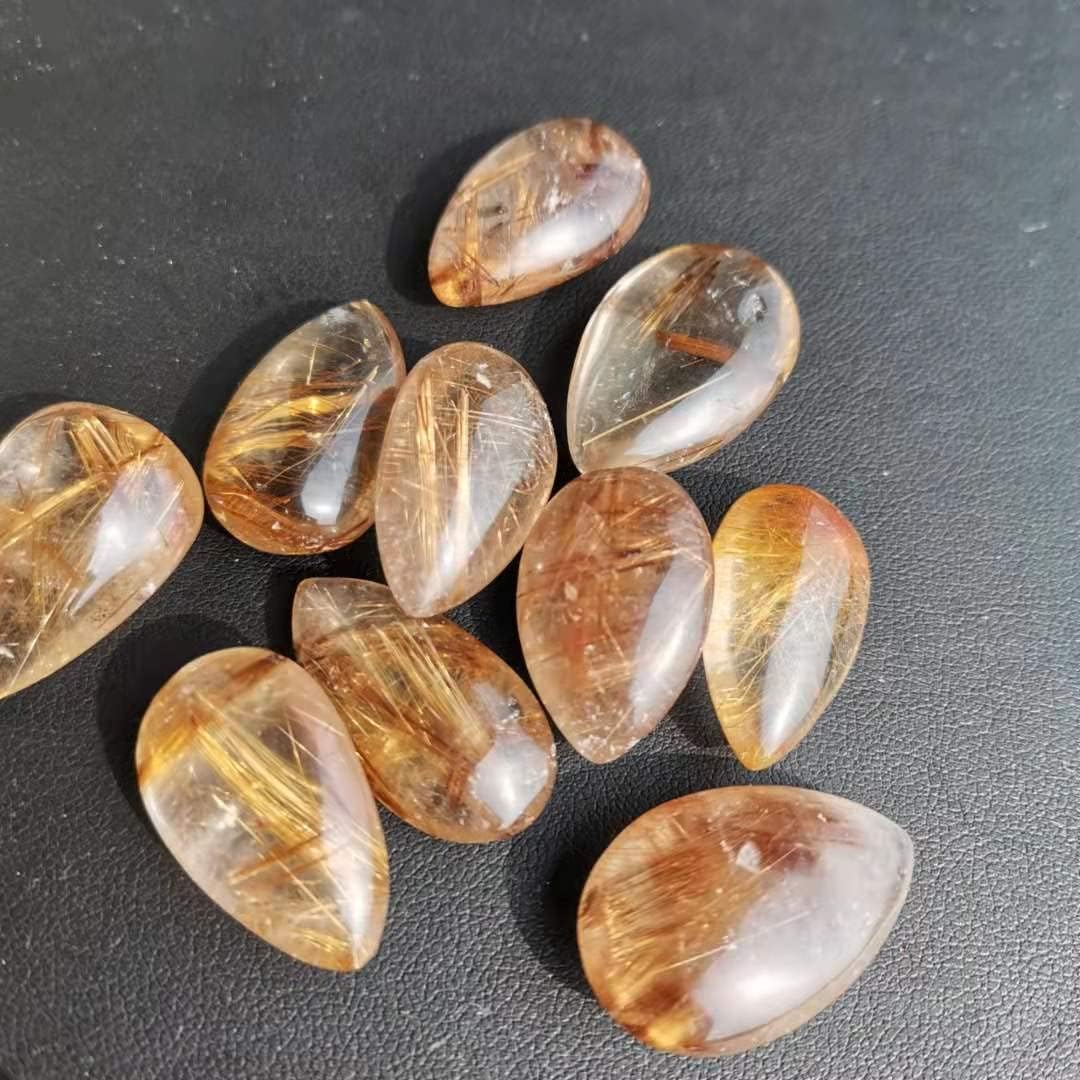 5~10pcs Natural rutilated Quartz Crystal Water Drop Shape for Pendant (Color : 10pcs)