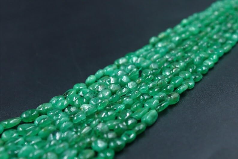 Natural Zambian Emerald Smooth Oval Beads 4 * 6-5 * 7MM Indian Gemstone Oval Loose Beads for Jewelry Making DIY 1 Strand 16