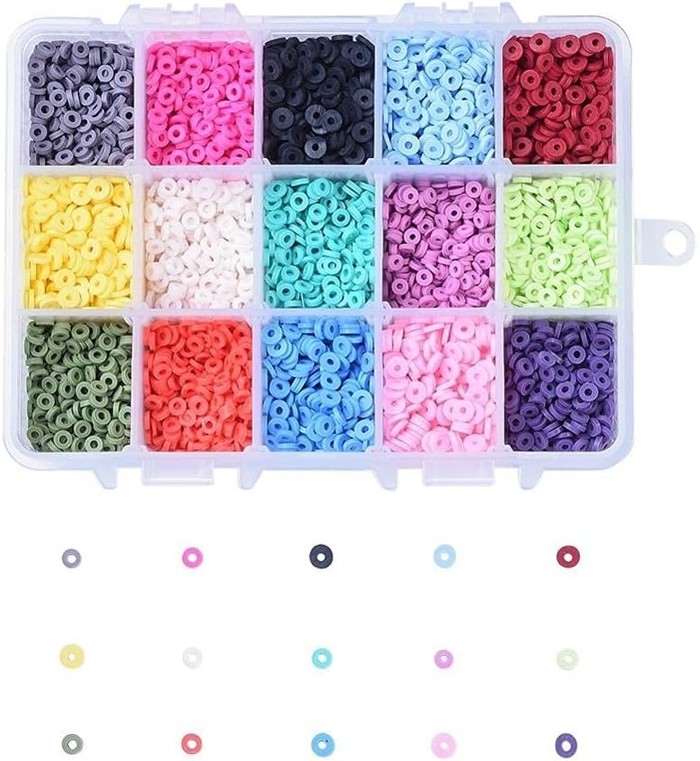 nt 1box 15 Colors 4mm Environmental Handmade Polymer Clay Beads Disc/Flat Round Heishi Bead for Women Necklace Jewelry Craft Making D121