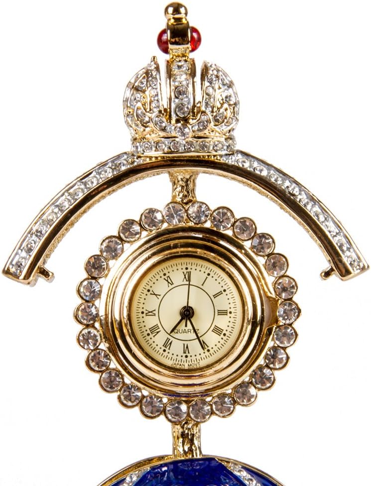 Crystals Faberge Egg: Lily of the Valley Egg Jewelry Box with Clock in Blue