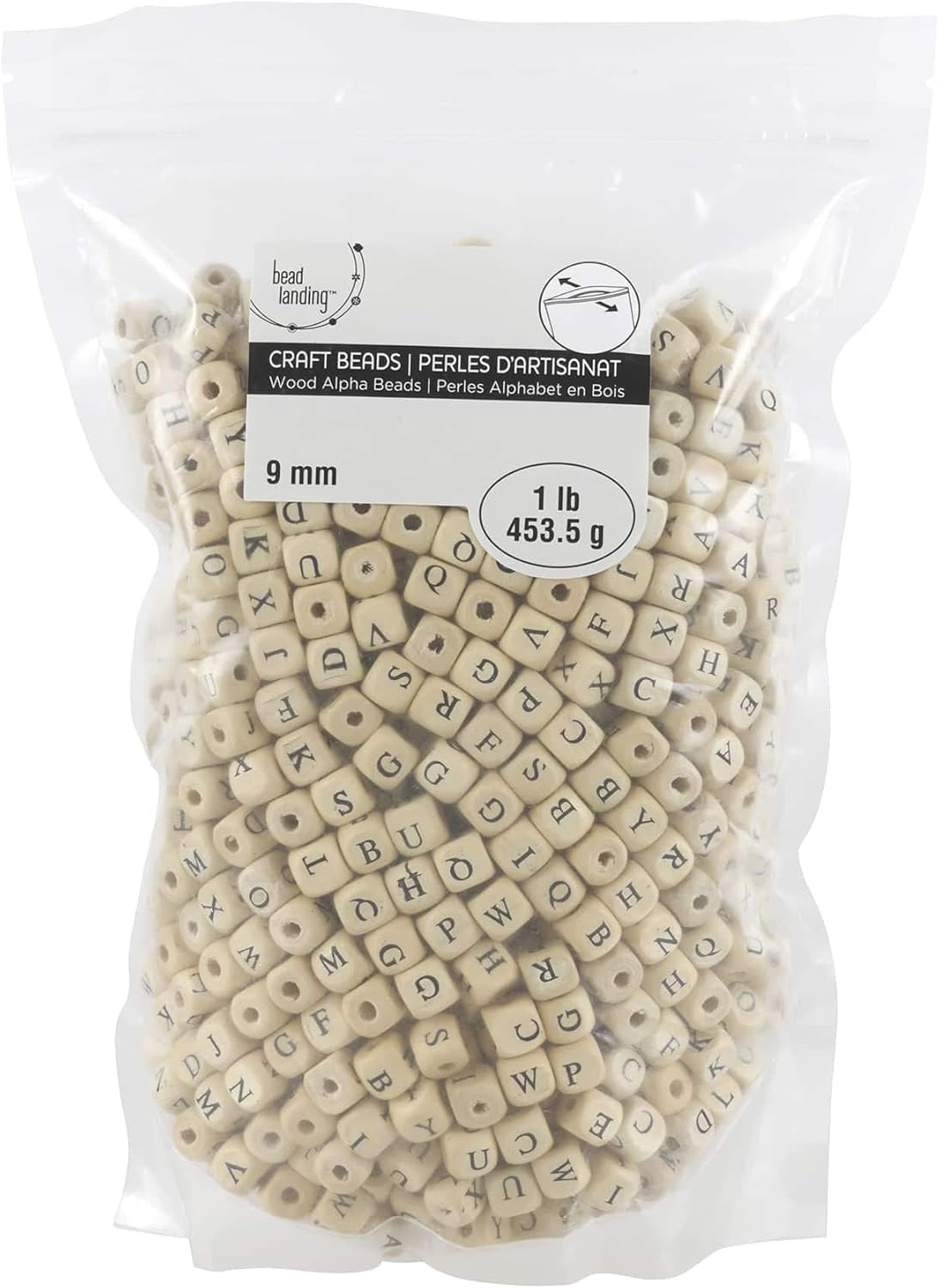 Bead Landing 6 Pack: Alphabet Wooden Cube Beads, 9mm by Bead Leading