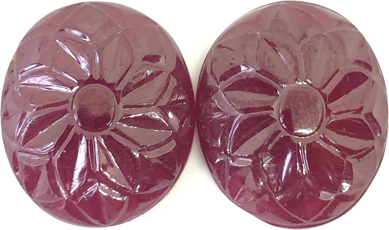 59.44 Ct Pair Deep Red Ruby Hand Carved Oval Shape Size 23x20 mm Top Quality Ruby Loose Flower Design Gemstone Best For Making Earring, Pendant Jewelry