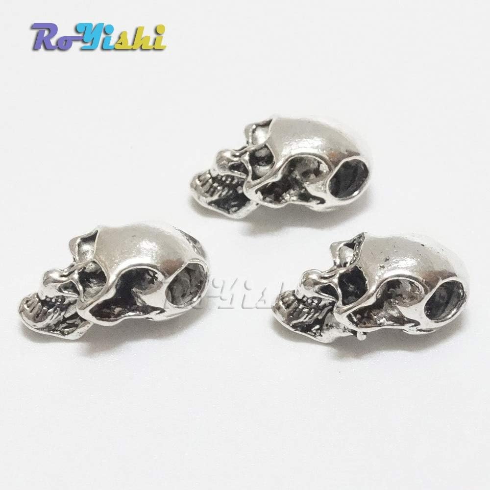 100pcs/pack Double Hole Charm Metal Skull Bead for Paracord Knife Lanyards Silver