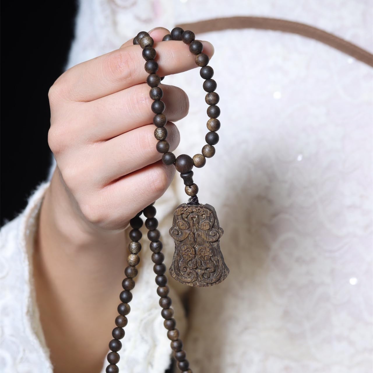 Vietnam Nha Trang White Agarwood Knotted Beads Multi-Circle 7mm*108 Beads Sinking Grade “Chi Hu”