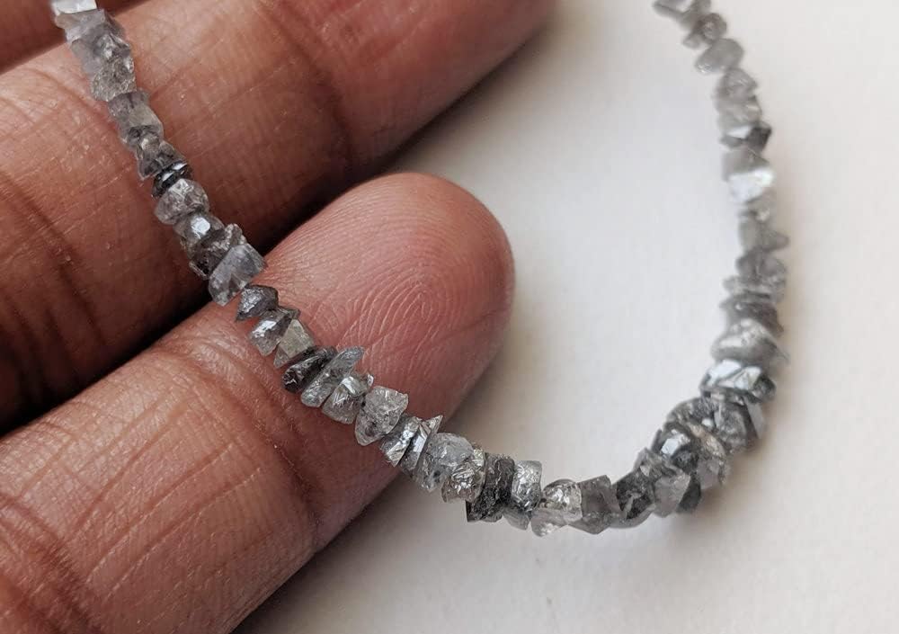 1.5-3.5mm Salt And Pepper Rough Diamond Beads, Raw Uncut Diamond Beads, Diamond Chip Beads Strand (8IN To 16IN Options) - PPD581, 1.5-3.5 MM Approx.