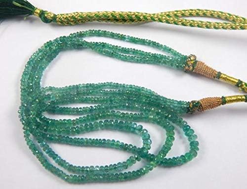 Super Fine Quality Natural Faceted Emerald Rondelle Beads Necklce 18'' Size 3-5mm Code-HIGH-47881