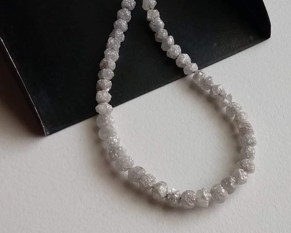 Women's 3-4mm Raw White Diamond Beads, Rough White Diamond Round Beads, Uncut Diamond, Raw White Diamond Necklace (2.5IN To 5IN Options) - PPD460