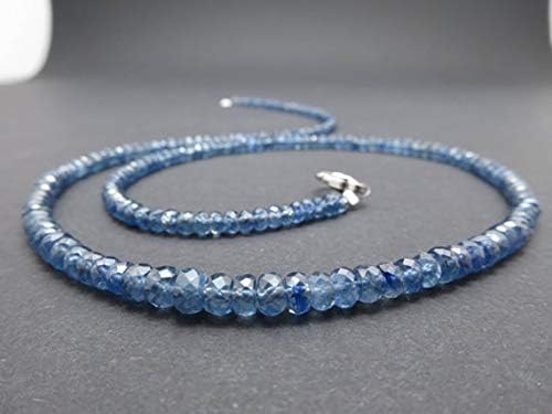 925 Sterling Silver Dainty Slave Loose 4-5mm Stacking Blue Blue Sapphire Necklace Rondelle, Faceted 17