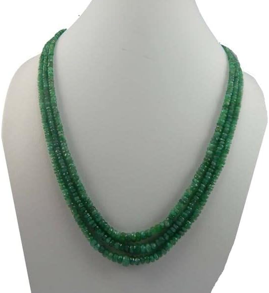 Emerald Necklace 18 inch Long,Beads Size 3-7 mm Rondelle Faceted Green Beads 3 Strands Necklace