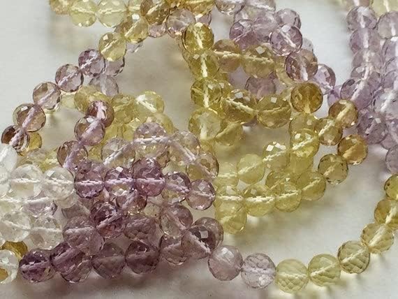 Beads Gemstone 1 Strand Natural Pink Amethyst & Yellow Topaz Micro Faceted Round Beads, Amethyst and Topaz Necklace, 6-8mm, 18 Inches Code-HIGH-18907