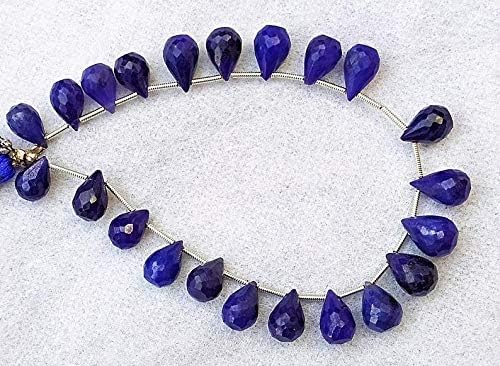 GEMZ 8 inch Strand of Natural Blue Sapphire Drop Shape Faceted Cut Blue Color briollete Beads for DIY Jewelry Making- Earring Necklace Bracelet.