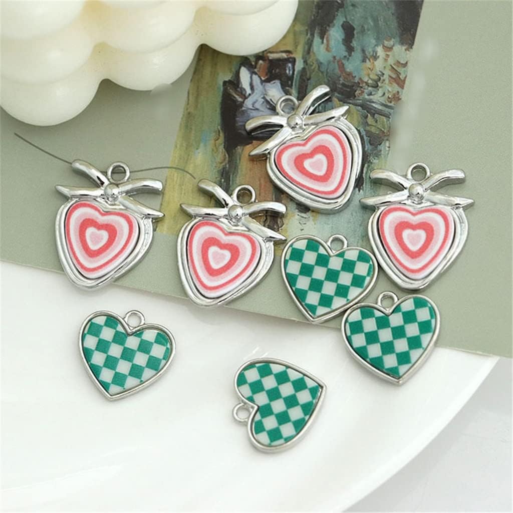 Plaid Love Jewelry Pendant Handmade DIY Earrings Gradient Strawberry Accessories Material(Gray)