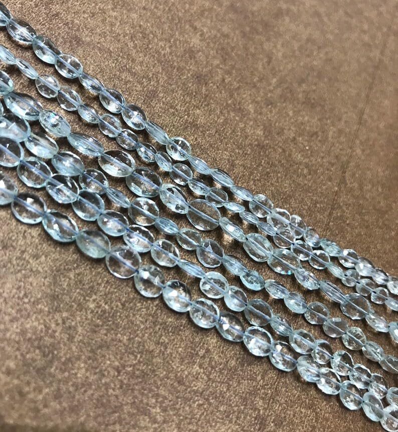 Natural AQUAMARINE oval Faceted Beads 4x5-5x6mm 13 inch long string jewelry making gemstone beads for necklace bracelet
