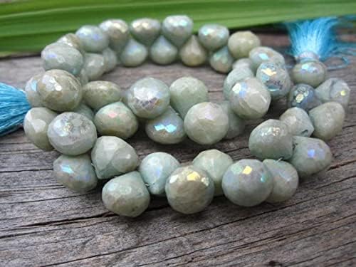 Mystic AB Opaque Aquamarine Onion Briolettes - top drilled - 7mm X 8mm 4 inch Strand