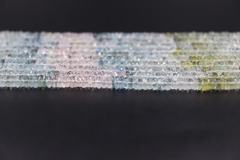 Multi Aquamarine Faceted Wheel Cut Beads 4-4.5 mm Wheel Cut Beads Multi Aquamarine Tyres Beads Aquamarine Beads Strand