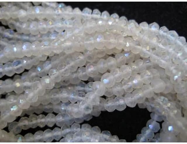 Micro Faceted Coated Crystal Quartz Rondelle Beads, 3mm Beads 14 Inch lot of 5 Strands Chik-STRD- 91722