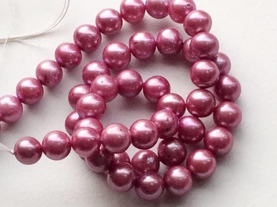 BEADS GEMSTONE 1 Strand Natural Pearls - Natural Pearls, Natural Fresh Water Round Pearls, Pink Color Pearls, 8mm Each, 8 Inch Code-HIGH-19459