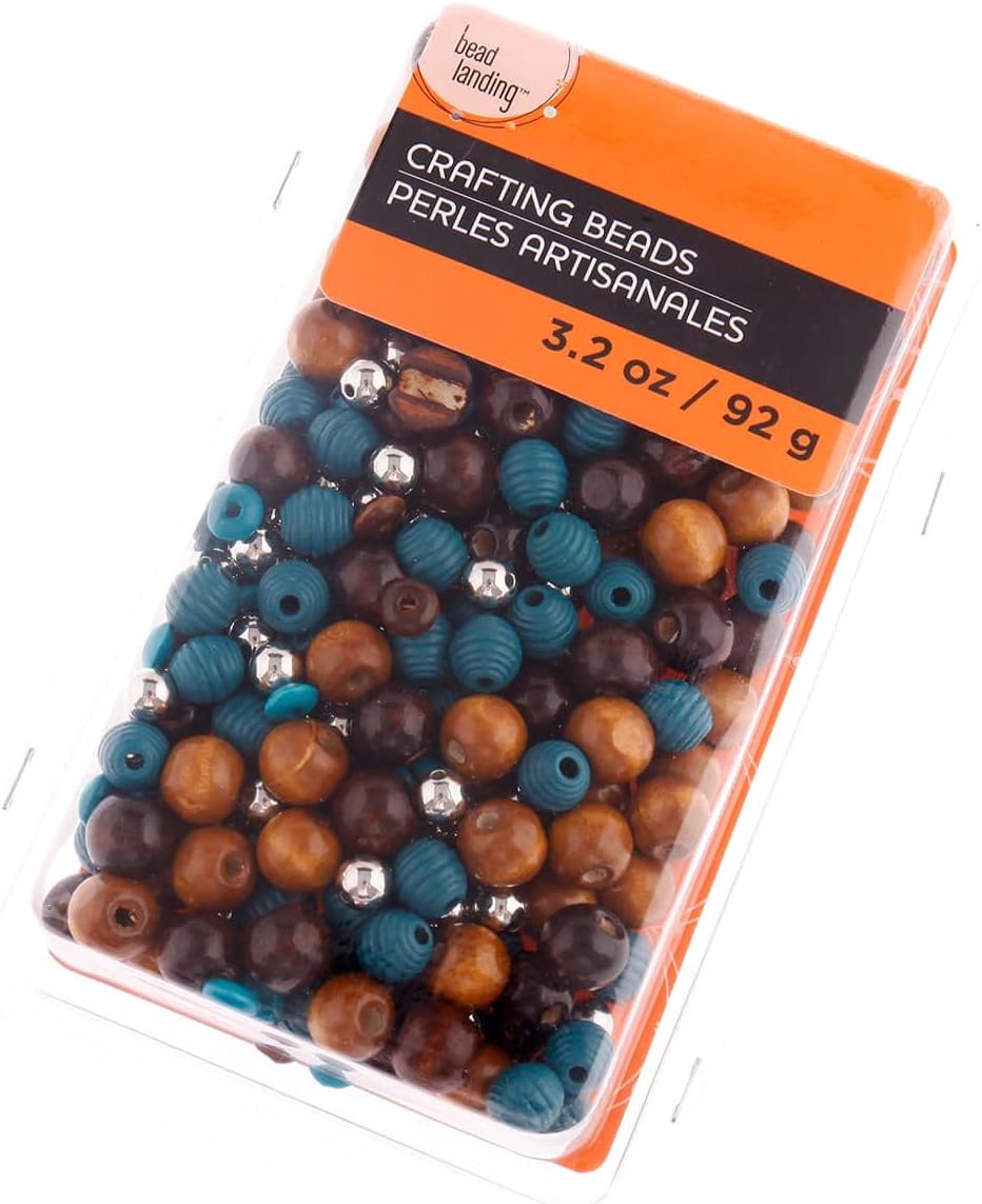 Bead Landing Craft Brown & Turquoise Mixed Wooden Beads, 12 Pack