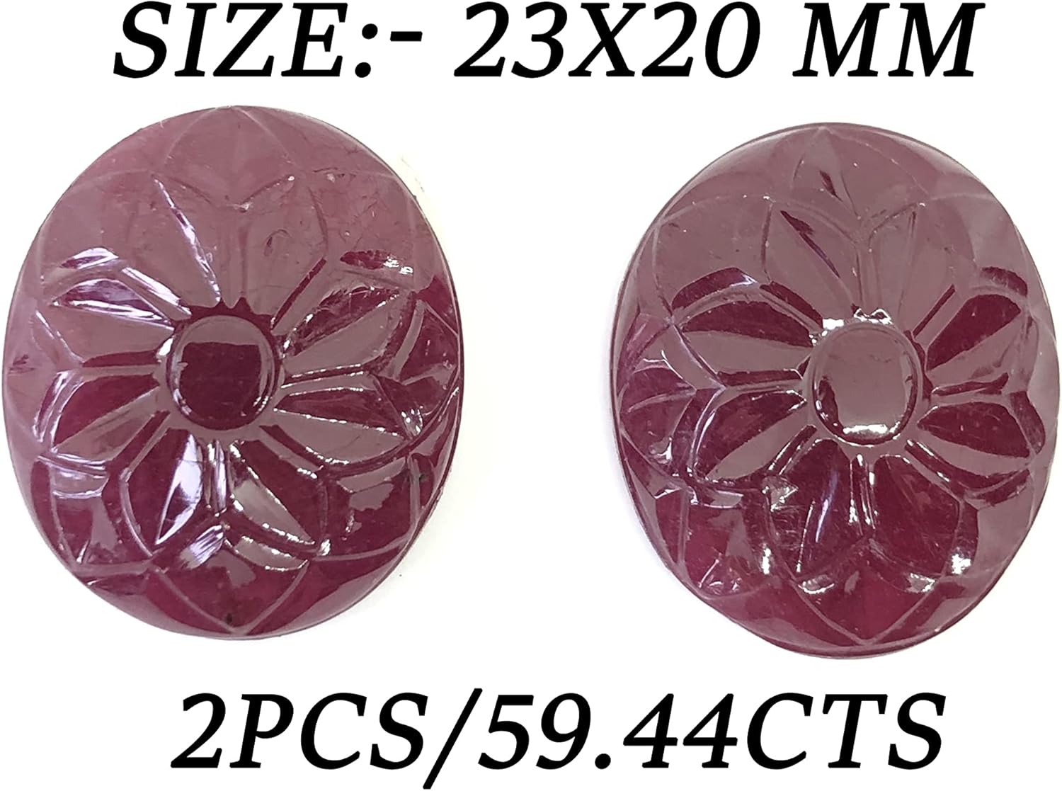 59.44 Ct Pair Deep Red Ruby Hand Carved Oval Shape Size 23x20 mm Top Quality Ruby Loose Flower Design Gemstone Best For Making Earring, Pendant Jewelry