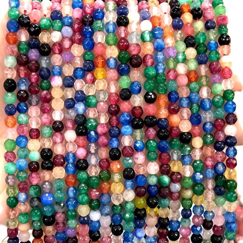 13 inch Strand of Natural gem Multicolor Agate, 4mm Round Faceted Beads for DIY Jewelry Making. | Beads_05666