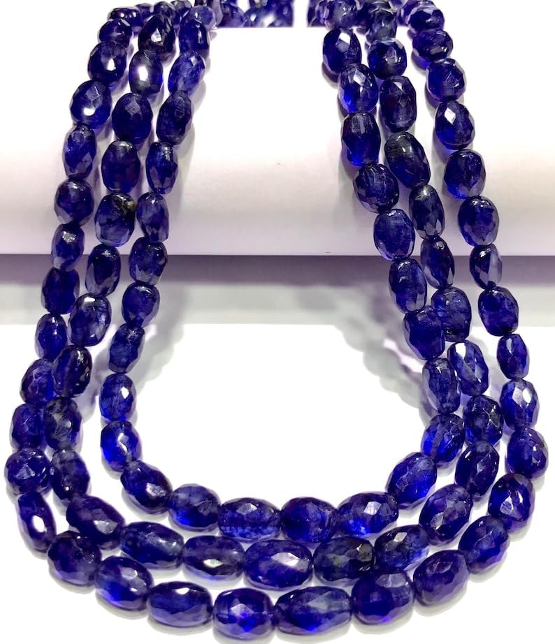 Natural Blue Sapphire Oval facated Beads 5-7 MM 17 inch Long String Jewelry Making Gemstone Beads for Necklace Bracelet
