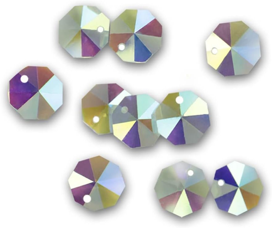 Hanging Crystals Prisms AB/Golden 1000pcs Peach 14mm Crystal Prisms Octagonal Beads Lamp for Pendant Decoration Hangings Crystals for Decoration(AB)