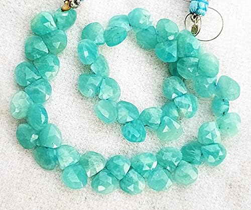 8 inch Strand of Natural Blue Amazonite 6-7 mm Heart Faceted briolette Beads for DIY Jewelry Making. |BRIO_01030