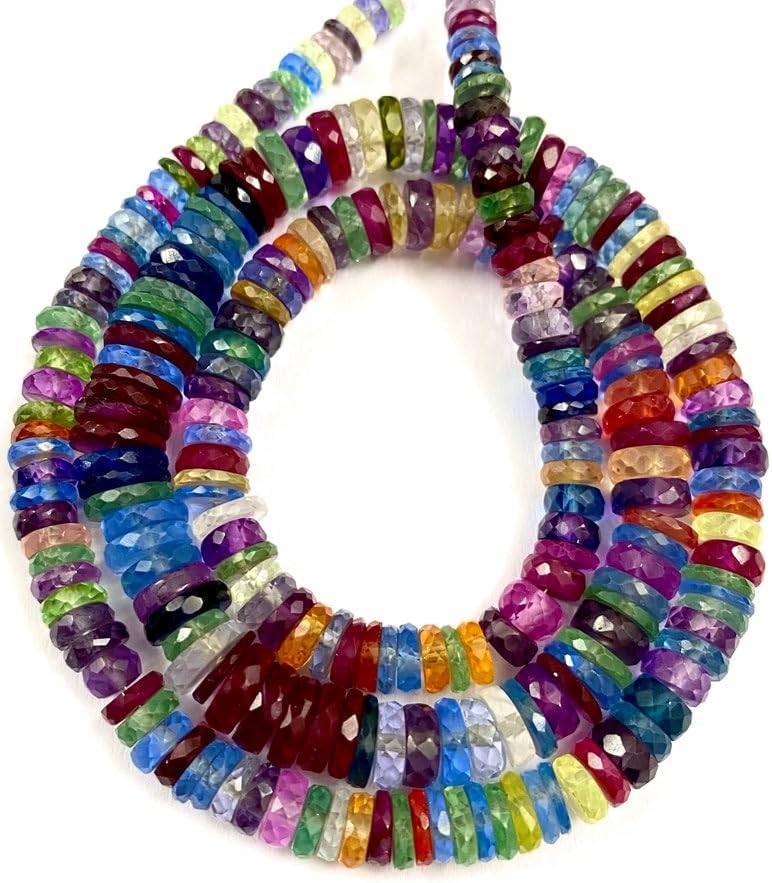 Natural Multi Sapphire Corundum tyre facated Beads 5-8 MM 18 inch Long String Jewelry Making Gemstone Beads for Necklace Bracelet