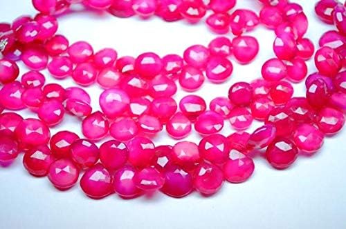 8 Inch Strand 10-11mm Natural Fushia Pink Chalceny Faceted Heart Briolettes Code-HIGH-58833